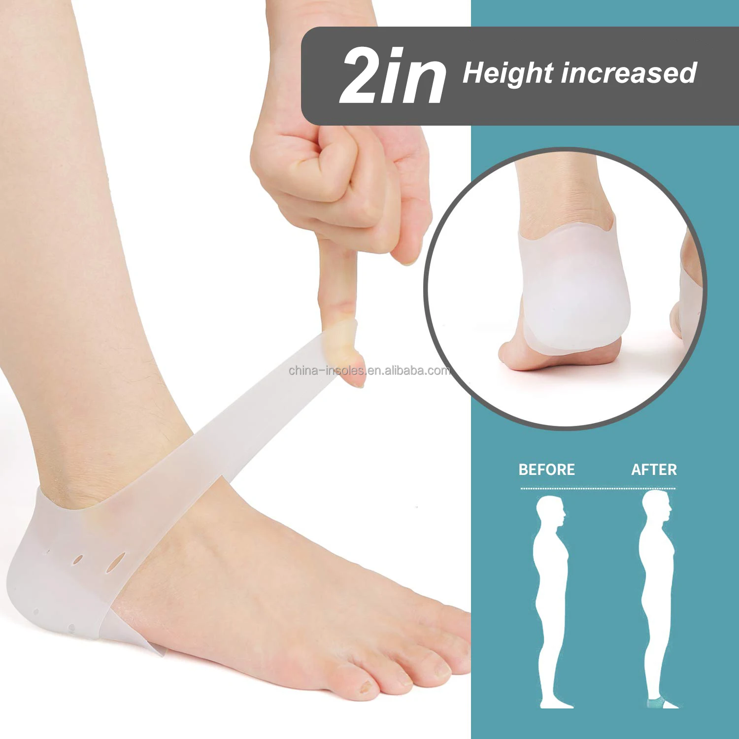 2-5cm Height Increase Heel Socks Cushion Inserts Soft Silicone Gel  Invisible Height Increase Heel Insole