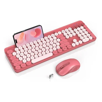 Office Silent Typewriter Keyboard with Phone Tablet Holder Colorful Wireless Keyboard and Mouse Combo for Computer Laptop