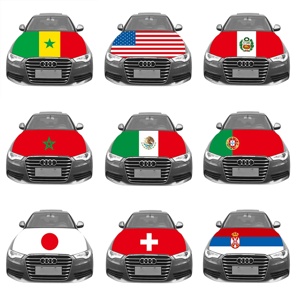 Custom Design Logo Slip-on Washable Elastic Waterproof Fabric Mexico Cloth Palestine Nation Flag Car Hood Flag