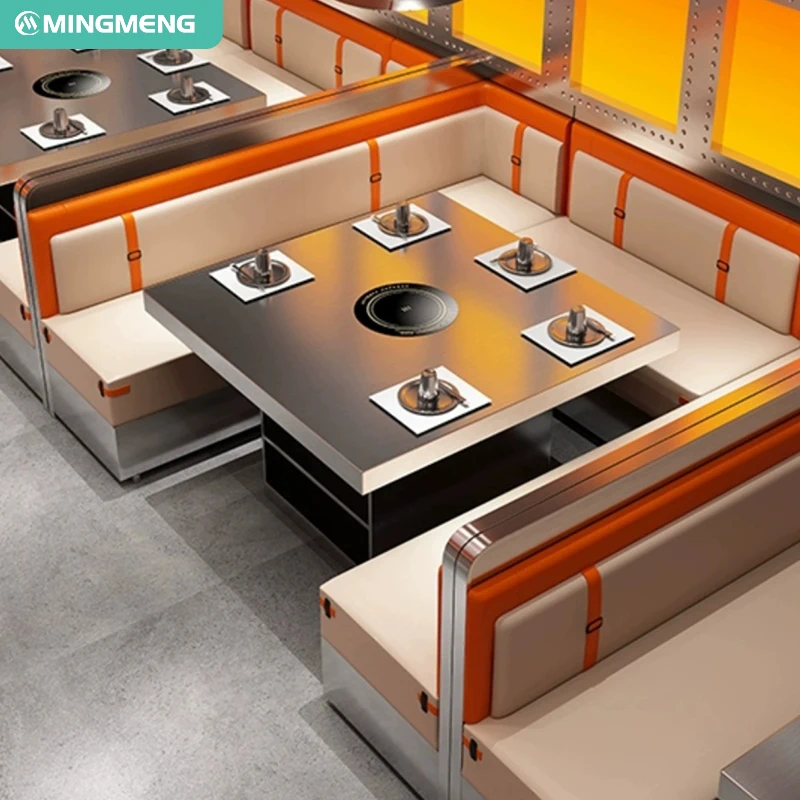 Custom Leather Restaurant Furniture Set Korean BBQ Barbecue Dining Tables and Chairs for Coffee Shop and Cafe