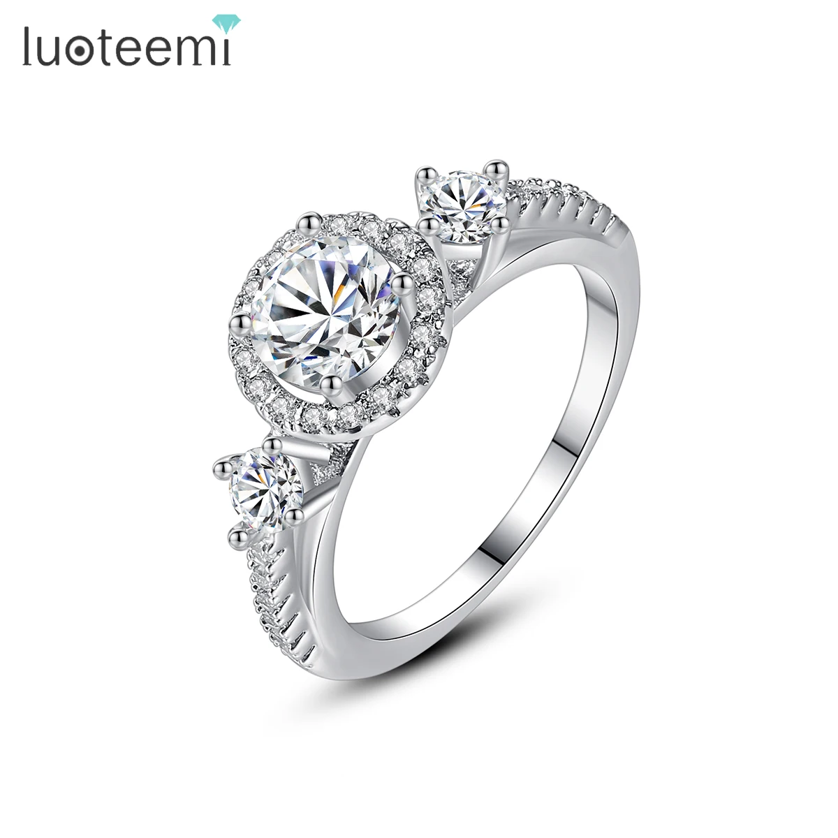 Wholesale White Gold Jewelry Luxurious Three Stone Rings