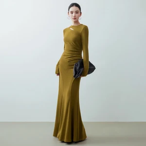 ZYHT 73915 Lady Women Winter Knitted Black Green Apricot Hollow Out Long Flared Sleeve Maxi Party Formal Casual Dress