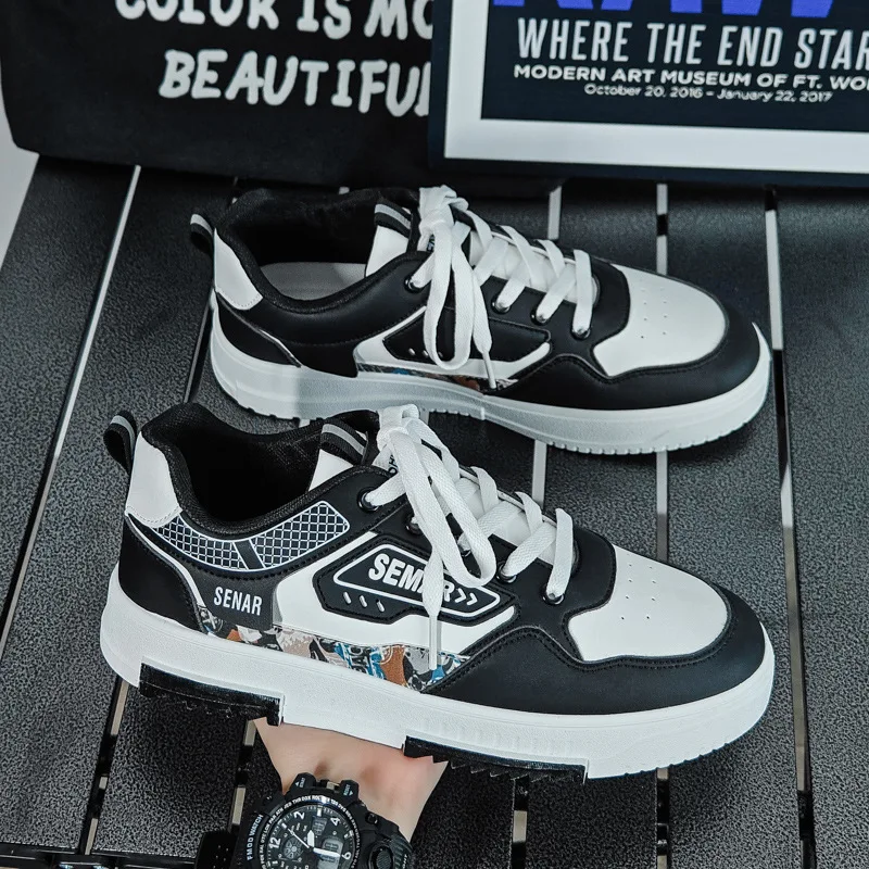 Men's Leather Board Shoes Fashion Young Students Small White Low Top Sports Casual Men's Shoes