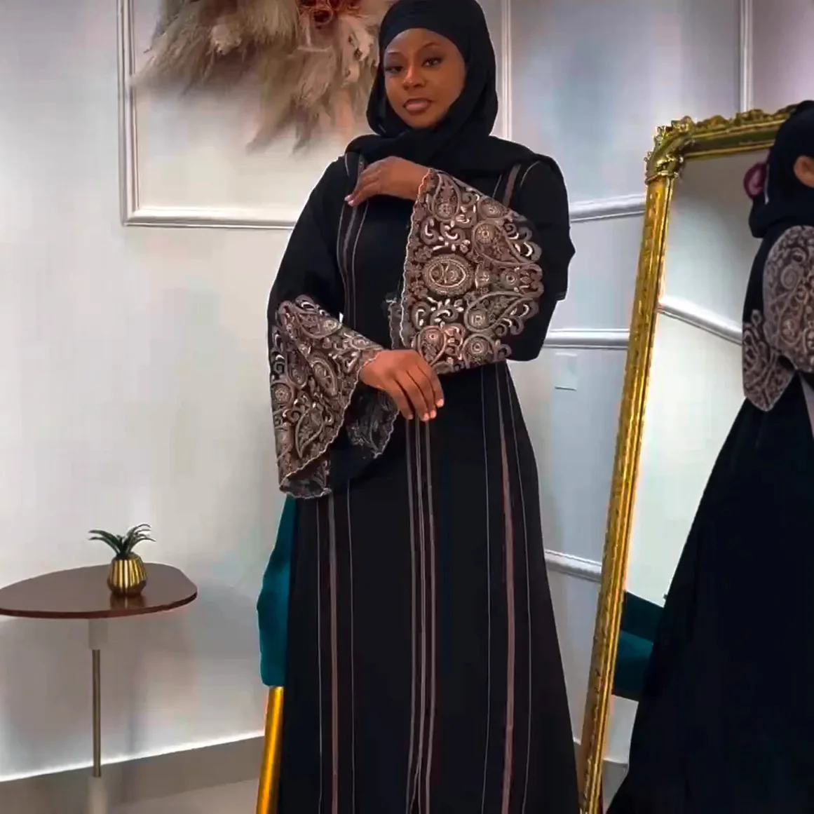 all black muslim dress Black Muslim Wedding Henna Evening Party Long Hijab Gown Dress