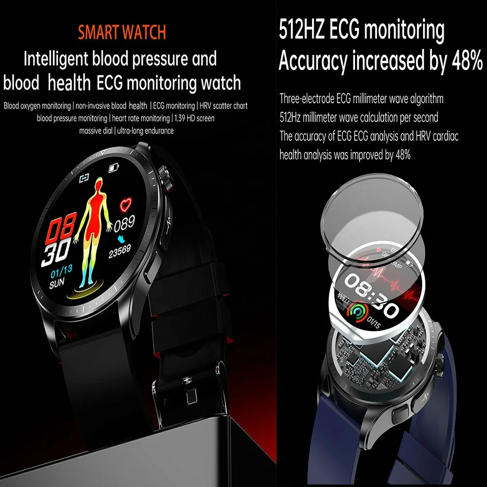 Montre intelligente Vanssa E420 haut de gamme fréquence cardiaque numérique  intelligente ECG PPG surveillance de la santé du sang non invasive