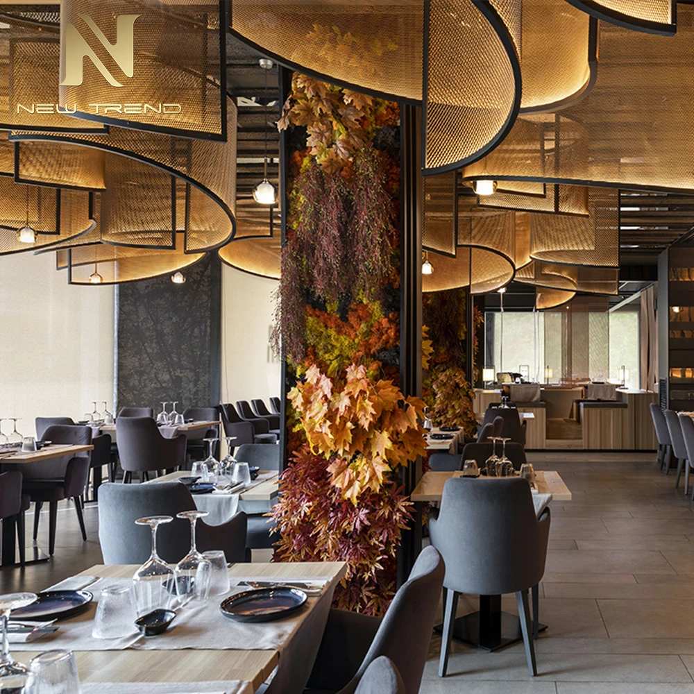 CPL-471 Çağdaş Eğri Metal Örgü Asma Lamba – Üst düzey restoranlar için büyük boyutlu özel mimari LED sanat kurulumu