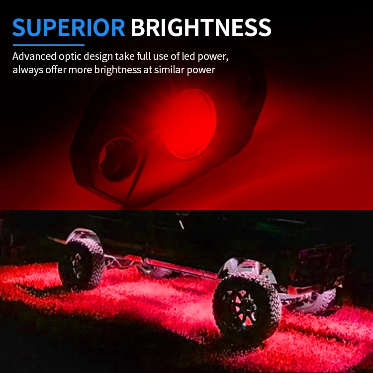 Aurora LEDs Multi Color Underglow IP69K Flashing Music Timing RGB LED Rock Lights With APP Remote Control