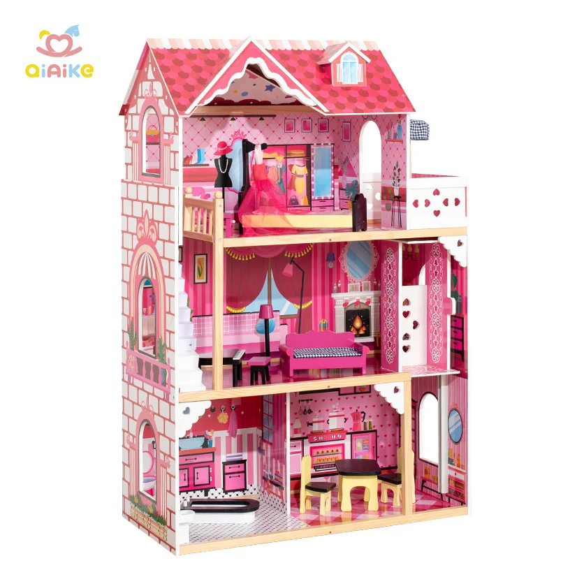 Pink Handmade Furniture Kids Toy Extra Large Vienna Villa Dollhouse Wooden Dollhouse Furniture Toy for 3+ Year Old