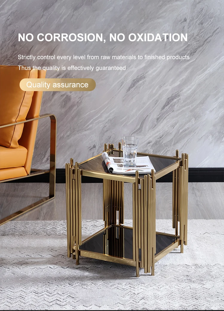 Gold Metal Side Table Indoor Living Room Furniture Stainless Steel