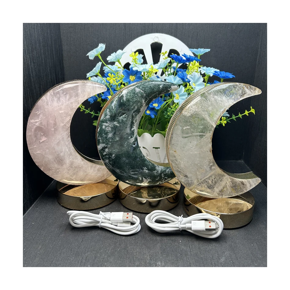 Moon Shape Crystal Touch Button Lamp  Healing Stone  Crystal Moon Lamps for Decoration