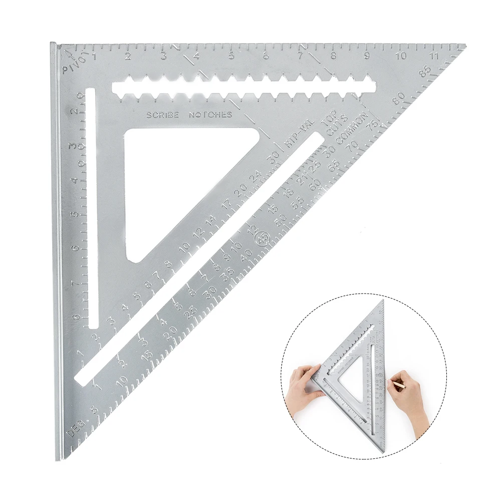 12in Aluminum Alloy Metric Inch 45 90 Degree Triangle square Ruler Woodworking and Carpentry Speed