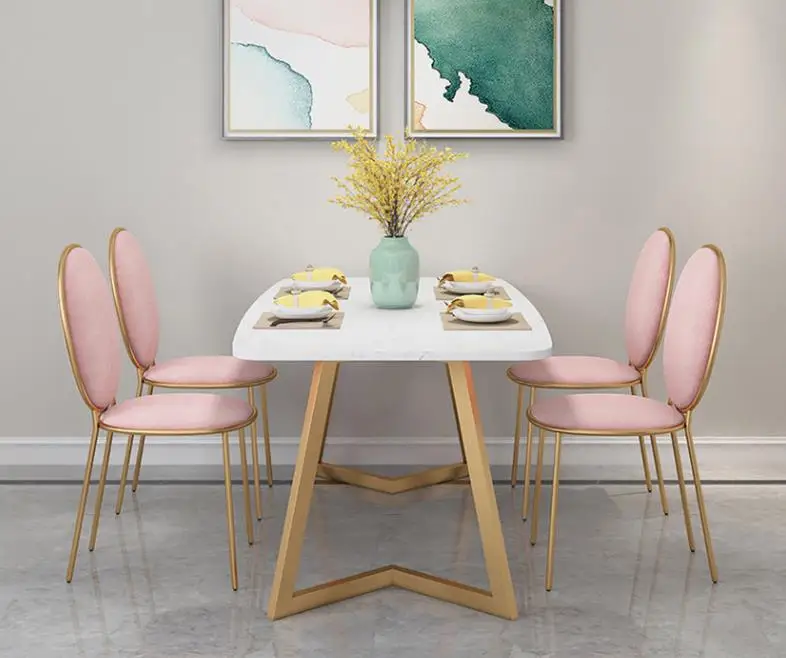 Nordic ins style marble household dining table and chair combination wrought iron hotel dining table cafe restaurant table