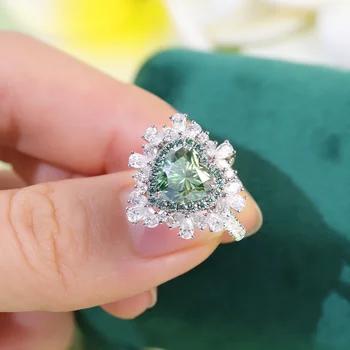 Custom Green Moissanite Diamond With GRA Certificate 925 Silver 10K/14K/18K Gold Engagement Ring Elegant Gift For Women