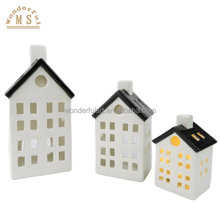 Light Blue Col Ceramic Church houses with Warm Led Light for the perfect Home Decorative ornament and Friendly gift