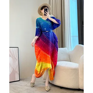 Miyake 2026 Spring Summer Collection Large Size Elegant A-Line Neck for Women Slimming Age-Reducing Skirt Floor-Length Belly