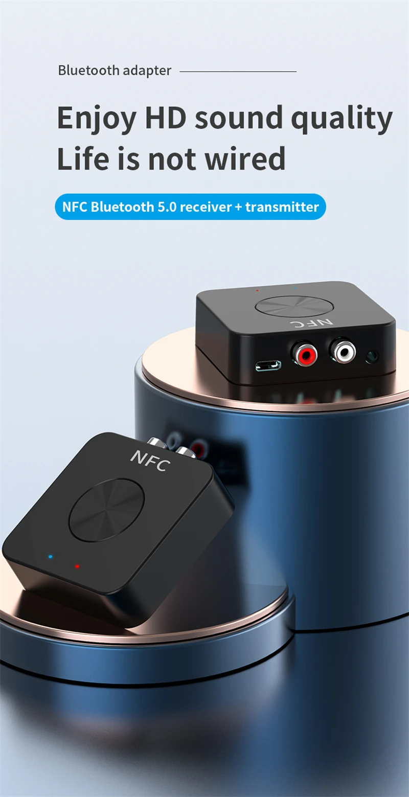 Bluetooth Receiver for Home Stereo RCA, 3.5mm AUX Wireless Audio Adapter  for Home and Car Stereo System,NFC-Enabled