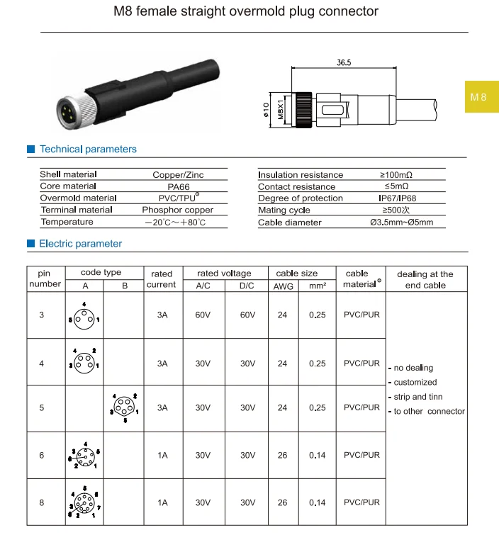 Circular Sensor M8 B Code 5pin Male To Female Straight Molded Connector ...