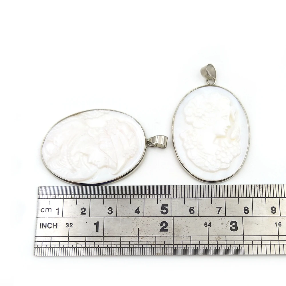 Bulk Wholesale New Romantic Lady Design Loose Hand Carved White Shell Cameo Pendant Silver Bezel Natural Gemstone Christmas Gift
