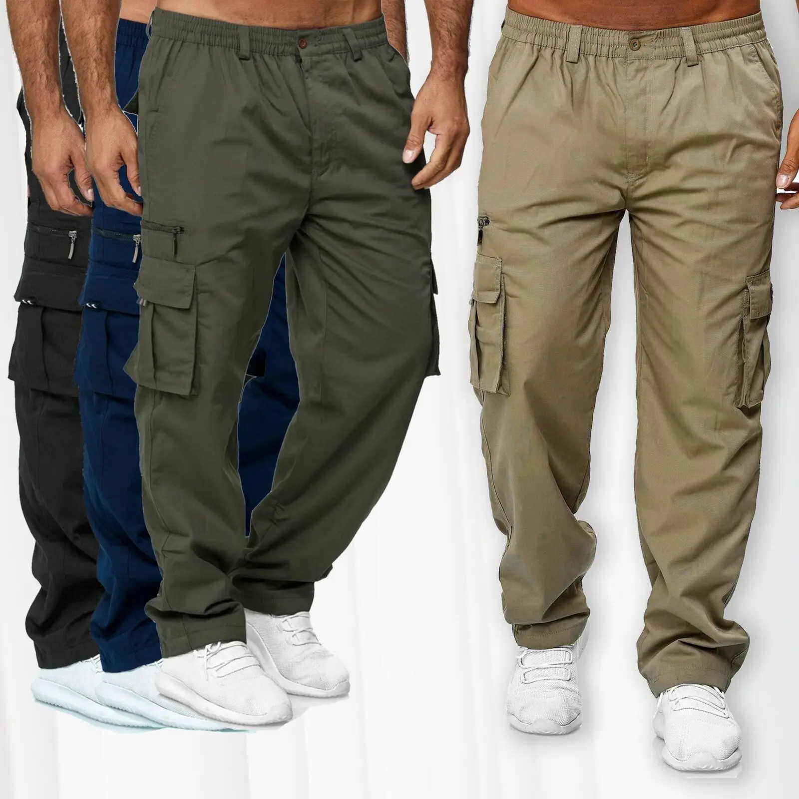 Men's Loose Belt Cargo Baggy Pants for Men Hip Hop Military Tactical Pants  Multi Pocket Mens