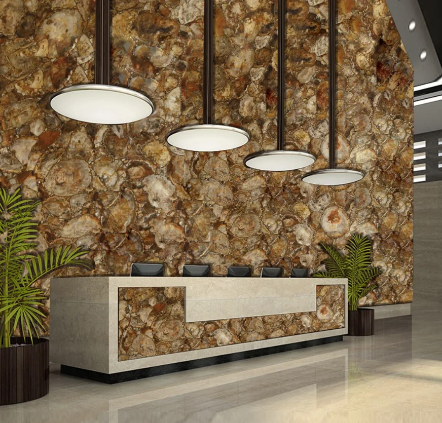 source 豪华玛瑙棕色化石石台面石化木材半宝石板 on m.alibaba.com