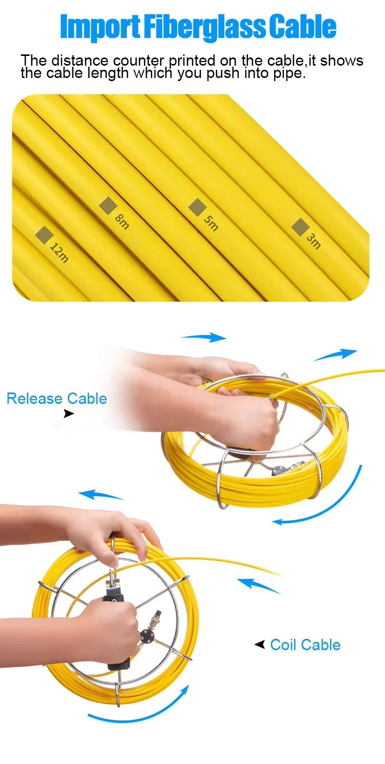 Sewer Camera 512Hz Sonde&Self-Leveling 7inch HD Screen DVR 16GB Drain Camera Waterproof IP68 Endoscope Pipe Inspect Camera