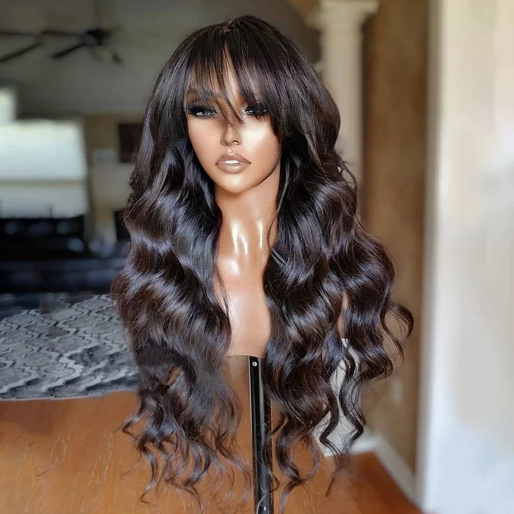 Peluca de pelo humano con flequillo body wave lace t-part negra_voghion.com