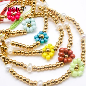 Daisy Flower Fashion Jewelry Crystal Baroque Pearl Gold Plated Miyuki Donut Bracelets for Women Jewellery
