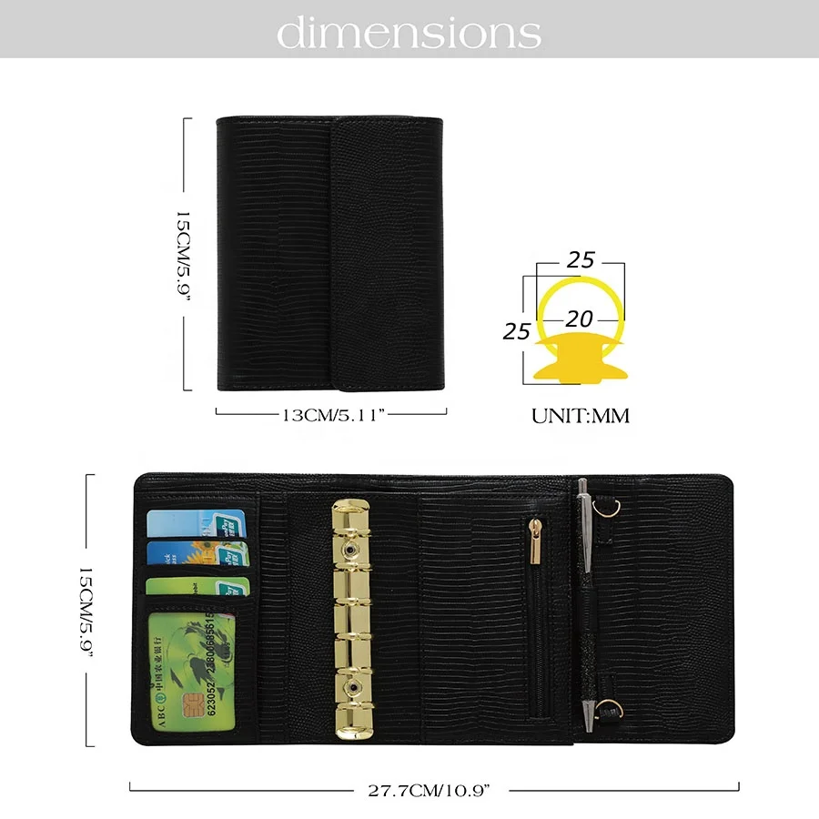 Raccoglitore Per Quaderni In Pelle PU A6, Busta In Contanti Raccoglitore Salvadanaio Taccuino Raccoglitore Di Bilancio Con 8 Trasparente Sacchetti Cerniera E Etichette Adesive