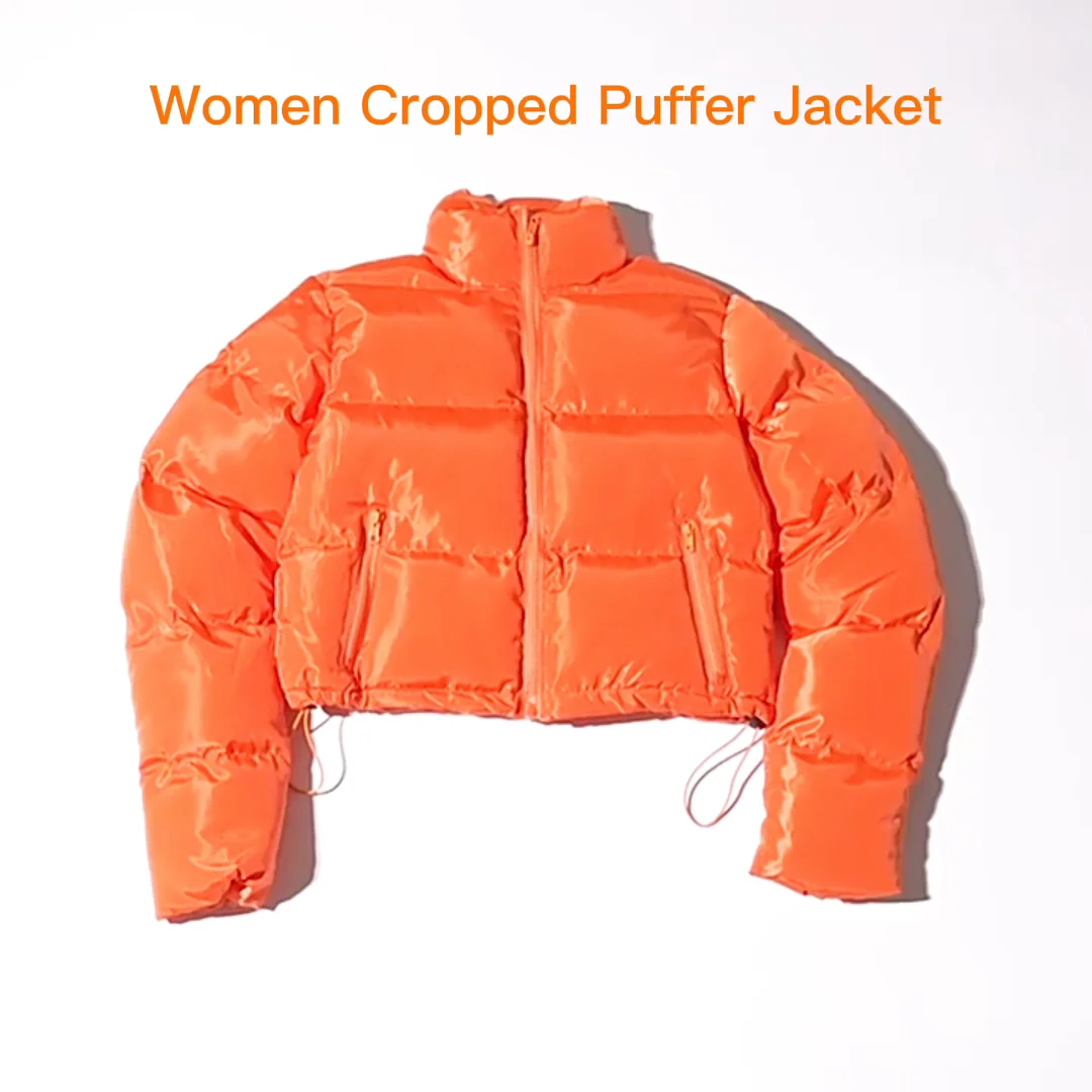Women's Fashion Puffer Jacket Sexy Stand Collar Crop Long Sleeve Coats
