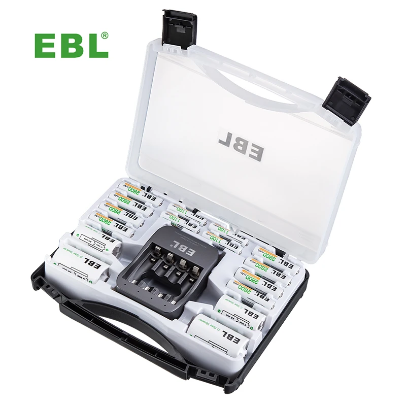 EBL Black Batteries Box 1.2 v Rechargeable AAA Batteries And AA 40Min iQuick Battery Charger And 2Pcs C/D Converters