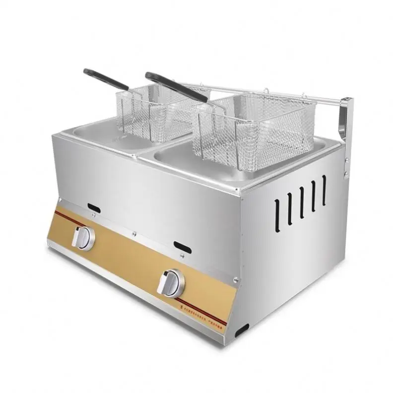 TEBAK Gas Fryer 12L Double Cylinder Gas Fryer Chicken Chips Fryer Tank Stainless Steel GC Provided Energy Saving Burner