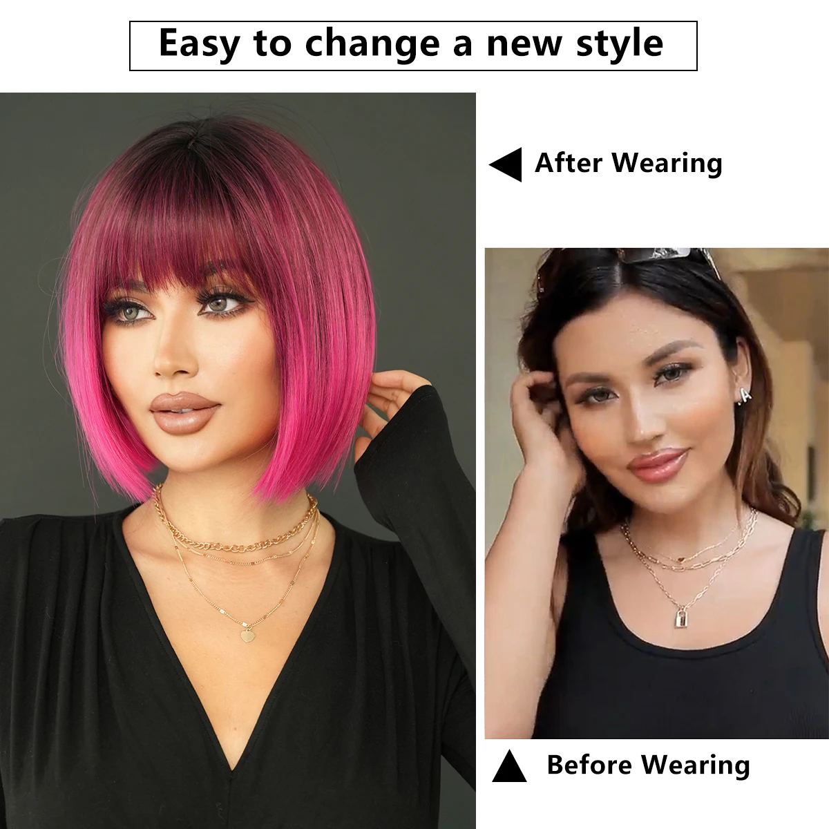 【最新入荷】 with Wig Straight Bob Short Bangs Yaki Pink Ombre - バーベキュー・調理用品