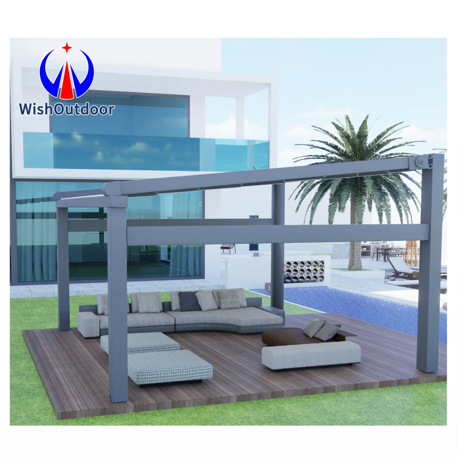 Retractable Roof Outdoor Waterproof PVC Pergola Aluminum Motorized Electric Folding Roof Patio Sun Shade Awning Automatic Canopy