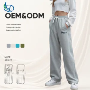 Customized Women's Mid Waist Wide Leg Sports Pants, Casual Pants, Breathable Drawstring Pants