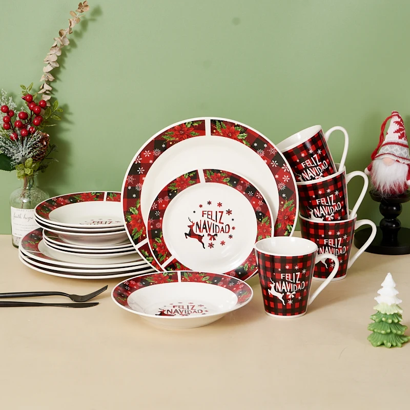 Commercial-Grade Dinner Plates Christmas Ceramic Dinnerware Set Custom American Design for Hotels & Restaurants