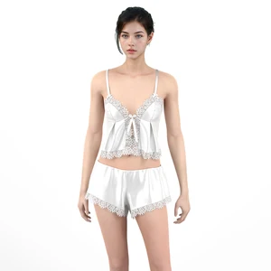 Hot Sexy Custom Satin Lace Lingerie Set for Women Bra and Panty with Embroidery Decoration Logo Waist Bra Panty Set