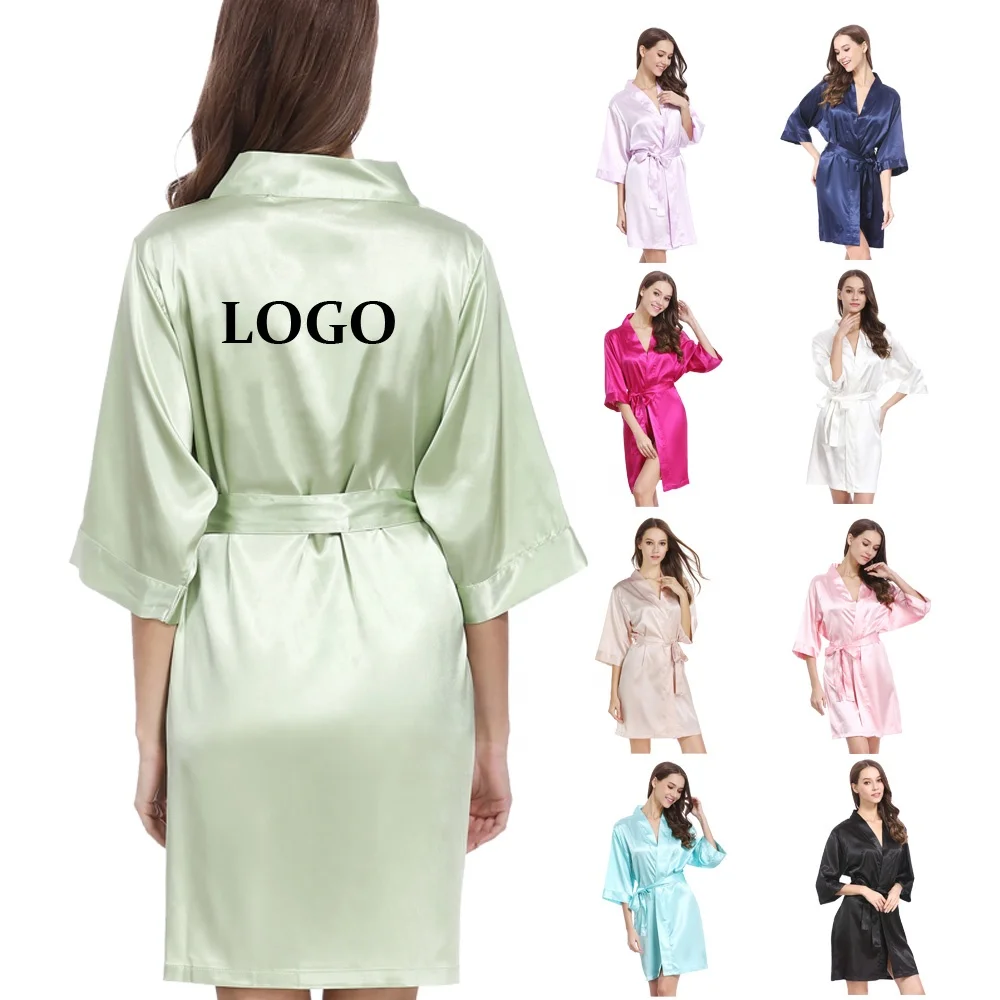 Custom With Print Embroidery Logo for Spa Wedding Bride Bridesmaids Bridal Party Silk Satin Kimono Women Robes Night Gown
