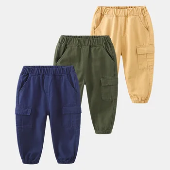 Fashion Solid Color Elastic Waist Boys Pants Spring Autumn Soft Cotton Boys Trousers With Pockets Boys Cargo Pants Kids Clothes