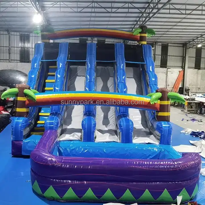 Commercial Outdoor Inflatable Double Slide With Obstcle and Rock ...