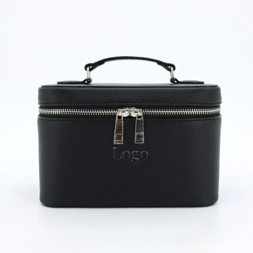 Stor funksjonell reisekosmetikkpose med topphåndtak, profesjonell vanity hard makeupkoffert, toalettpose i PU-lær, kosmetikkposer