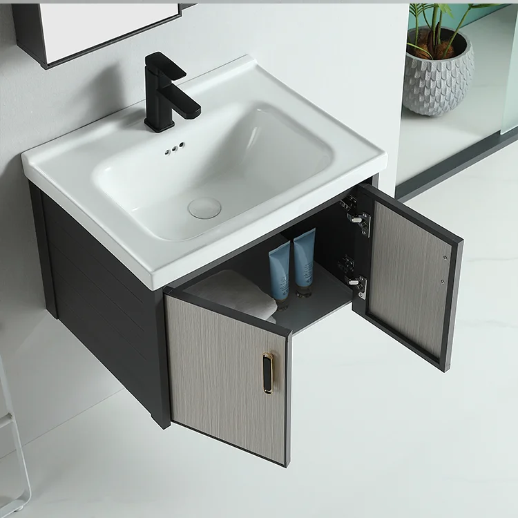 Modern bathroom furnature sink with mirror vanity aluminum shower basin cabinet supplies