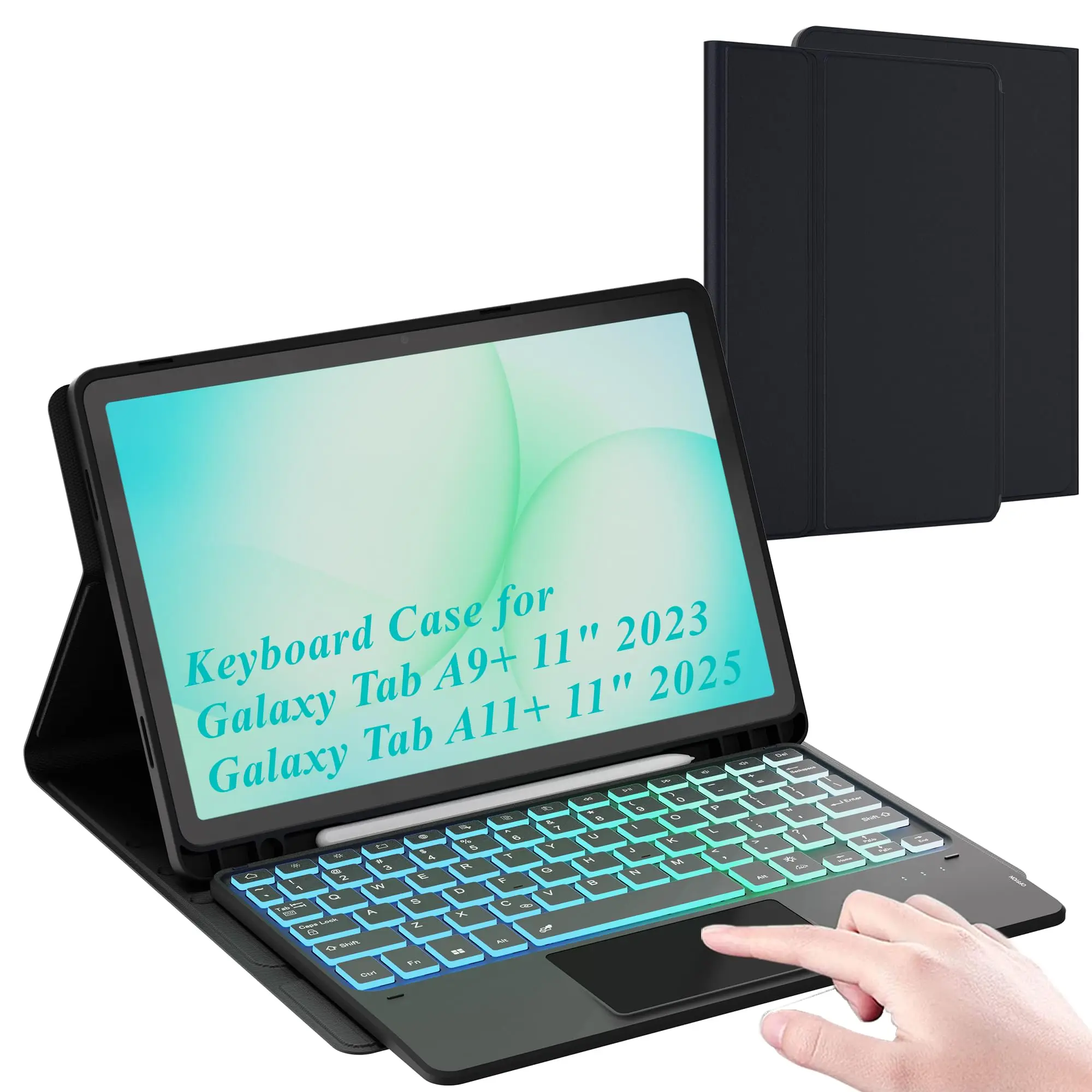Funda con teclado mágico con panel táctil magnético retroiluminado desmontable y ranura para S-Pen para Samsung Galaxy Tab A9+ 2023/A11+ 2025 5G Laudtec