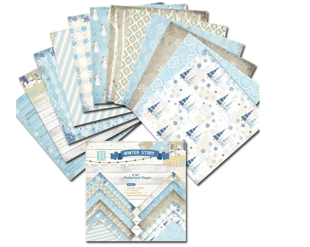 24 sheets 6X6 Winter Scrapbook paper Scrapbooking patterned paper pack  DIY craft Background paper