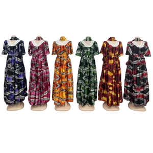 Wholesale Women's Loose Casual Summer Breathable Lace V-Neck Printed Muslim Dress