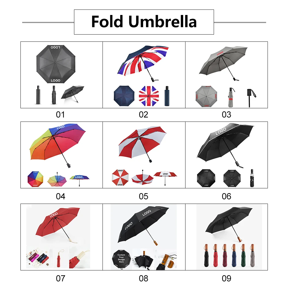 Promotional 3 Folding Umbrella Sunshade Customize Portable Automatic Travel Girls Women Windproof Folding Umbrella with logo