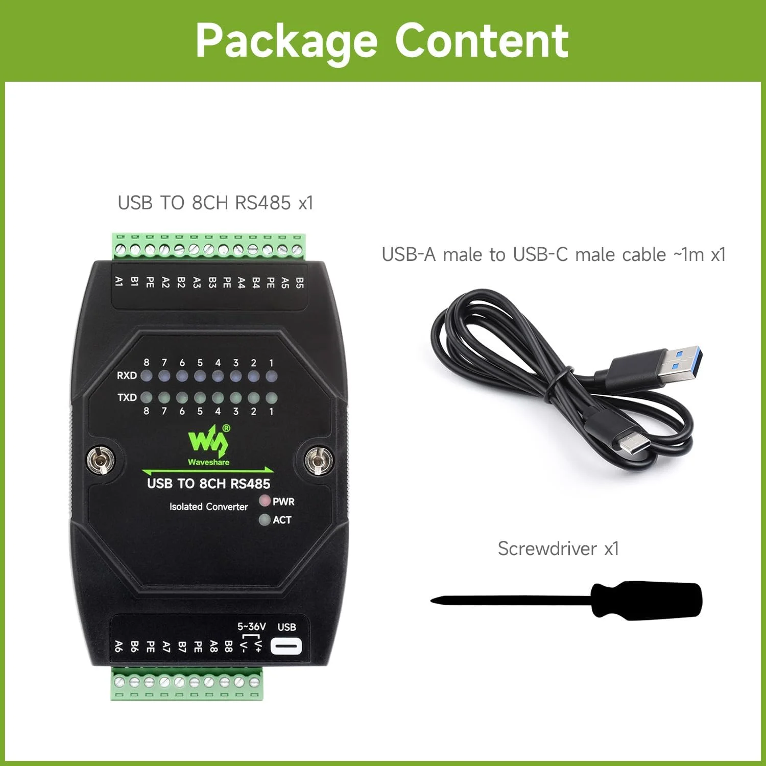 Convertitore USB A 2CH RS485 Waveshare Con Isolamento Industriale – Chip FT2232HL, Protezioni Multiple, Montaggio Su Guida O Parete