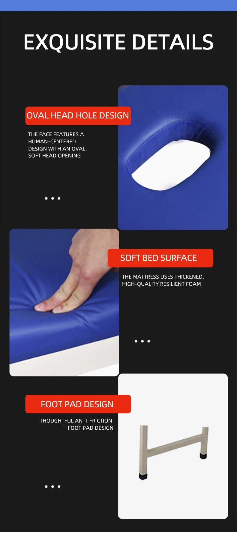 Six Leg Folding Massage Table Steel Frame Beauty Spa Therapy Tattoo Bed