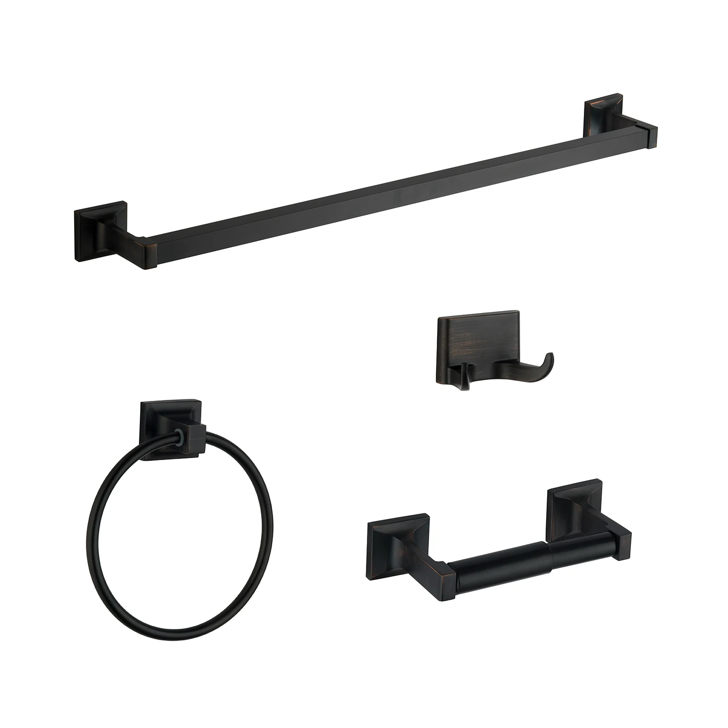 4 Pieces Square Bathroom Design Zinc Alloy Wall Mounted Black Bathroom