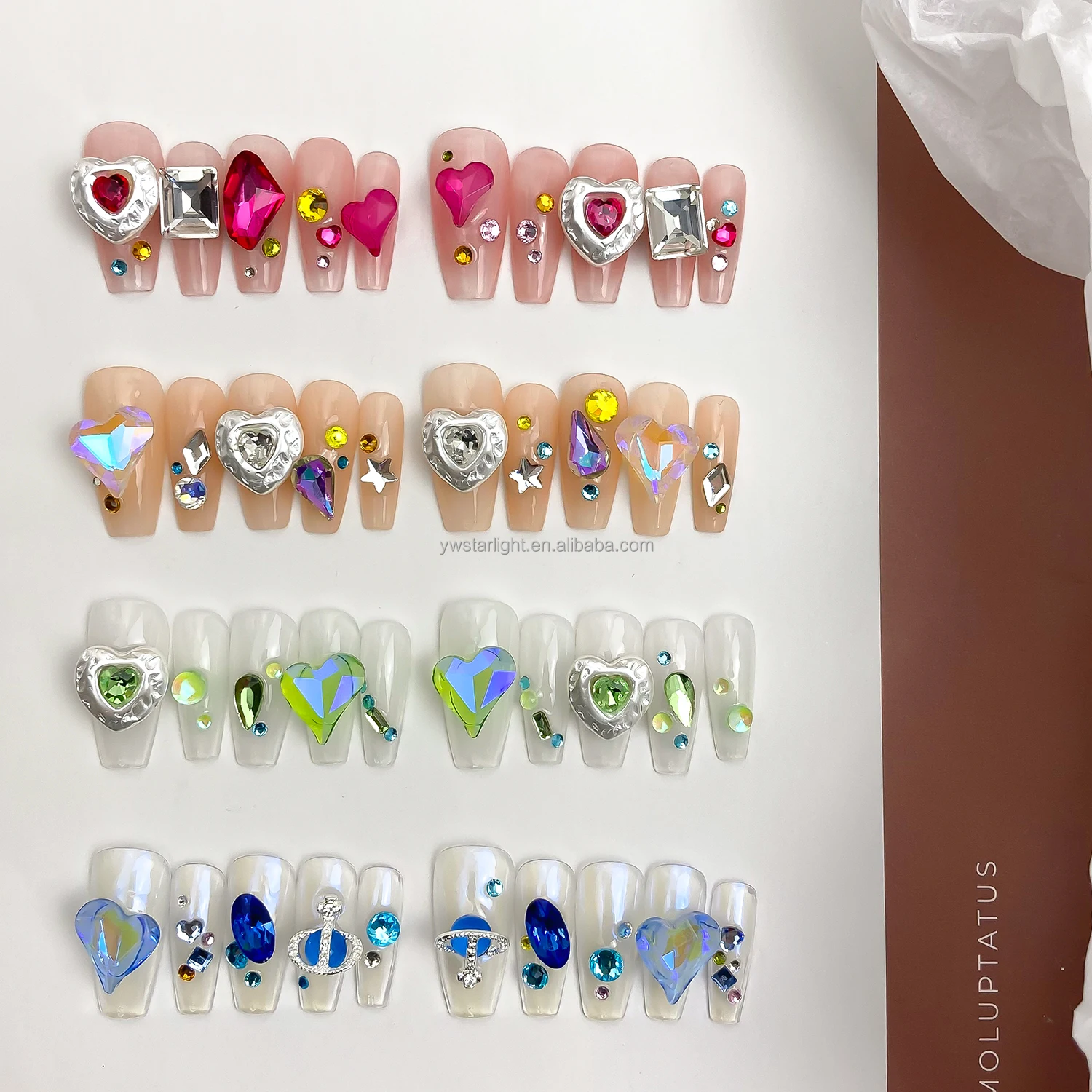 Mixed Packs Nail Art Rhinestones Charms Colorful Baroque Style Heart