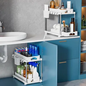 Adjustable Plastic Kitchen Sink Basket Household Countertop Seasoning Supplies Storage Rack Floor-Standing Cabinet Storage Rack